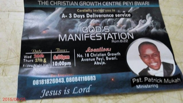 3 Days Deliverance Service — God’s Manifestation, 26–28 August 2015 (flyer)