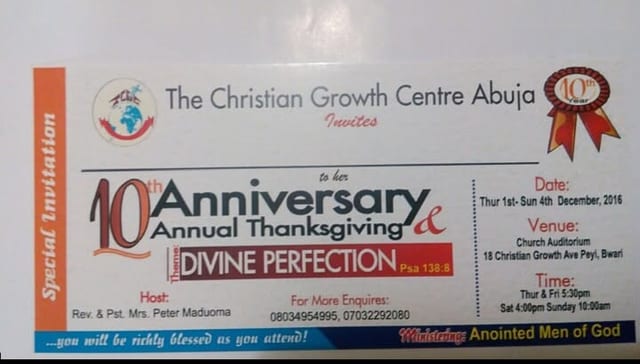 10th Anniversary & Annual Thanksgiving — Divine Perfection, 1–4 December 2016 (flyer)