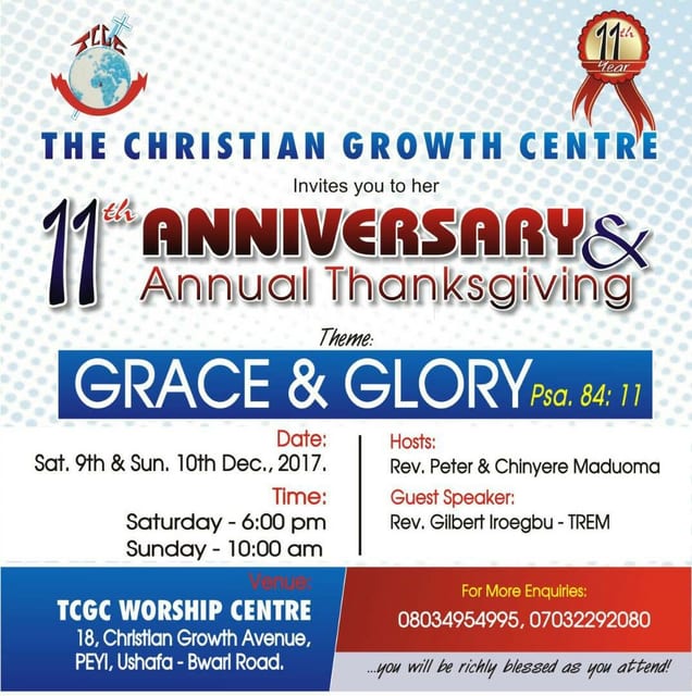 11th Anniversary & Annual Thanksgiving — Grace & Glory, 9–10 December 2017 (flyer)