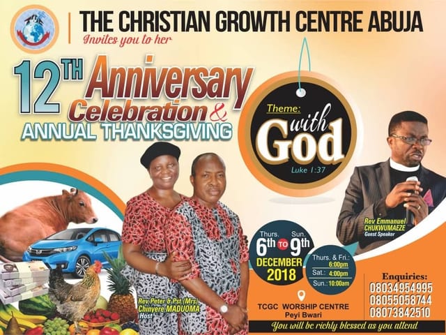 12th Anniversary & Annual Thanksgiving — With God, 6–9 December 2018 (flyer)