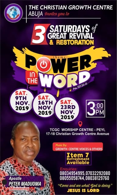 3 Saturdays of Great Revival & Restoration — Power in the Word, 9, 16 & 23 November 2019 (flyer)