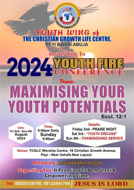 Youth Fire Conference — Maximising Your Youth Potentials, 2–4 August 2024 (flyer)