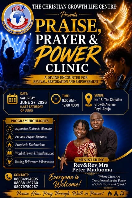 Praise, Prayer & Power Clinic, 27 June 2026 (flyer)